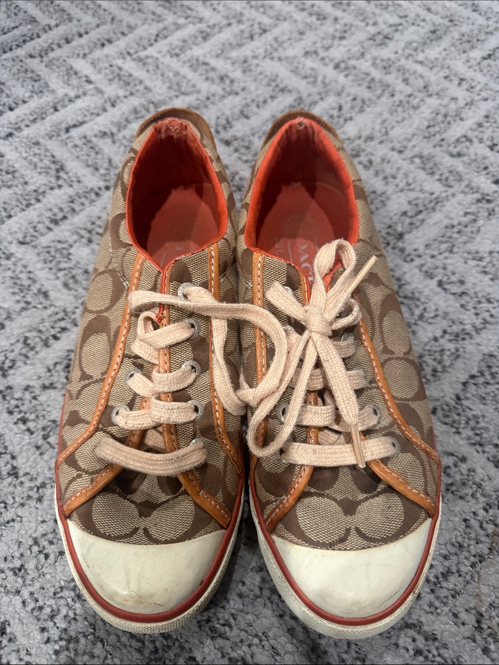 Coach Khaki Signature Canvas Sneakers with Orange Lining
